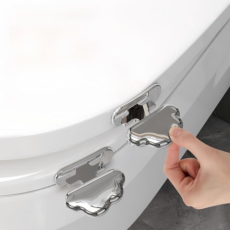 werdecade 2Pcs Toilet Seat Lid Lifter Self Adhesive ABS Cute Clouds Toilet Seat Holder Lift for Toilet Lid,Drawers,Bathroom,Home Decor,Office (Silver) - Image 1